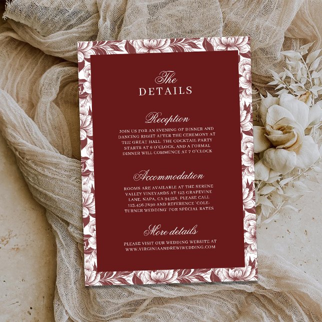 Elegant Burgundy Luxury Old Money Wedding Details Tilläggskort (Skapare uppladdad)