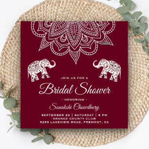 Elegant Burgundy Mandala Indisk Bröllopsdusch Inbjudningar