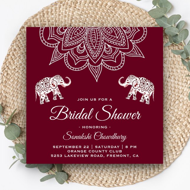 Elegant Burgundy Mandala Indisk Bröllopsdusch Inbjudningar (Skapare uppladdad)