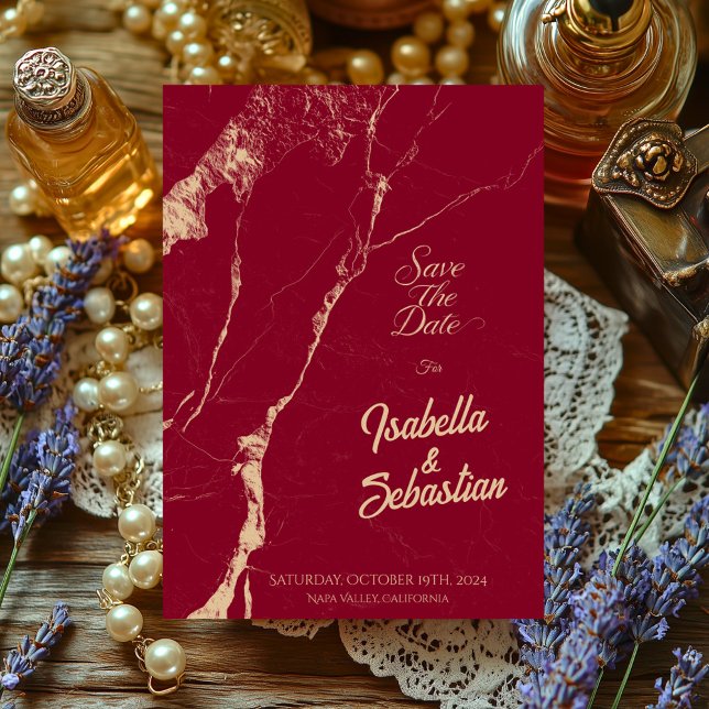 Elegant Burgundy Marble Spara datum Inbjudningar (Skapare uppladdad)