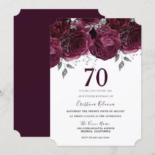 Elegant Burgundy Maroon Blommigt 70:e Födelsedagsf Inbjudningar