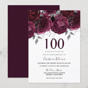 Elegant Burgundy Maroon Ro 100:e Födelsedagsfesten Inbjudningar