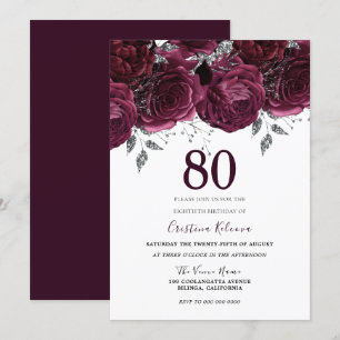 Elegant Burgundy Maroon Ro 80:e Födelsedagsfesten Inbjudningar