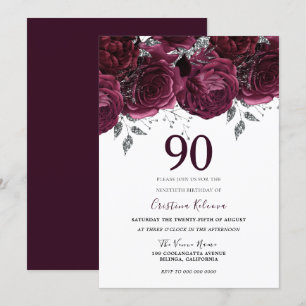 Elegant Burgundy Maroon Ro 90:e Födelsedagsfest Inbjudningar