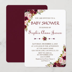 Elegant Burgundy Marsala Blommigt Fall Baby Shower Inbjudningar