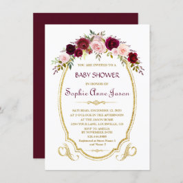 Elegant Burgundy Marsala Blommigt Fall Baby Shower Inbjudningar