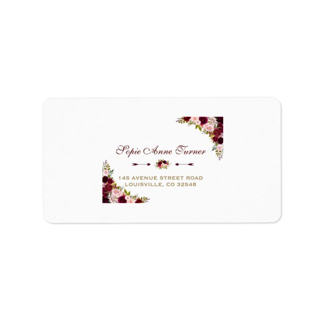 Elegant Burgundy Marsala Blommigt Fall Wedding Adressetikett (Framsidan)