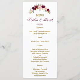Elegant Burgundy Marsala Blommigt Fall Wedding Men Meny