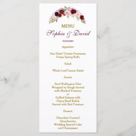 Elegant Burgundy Marsala Blommigt Fall Wedding Men Meny