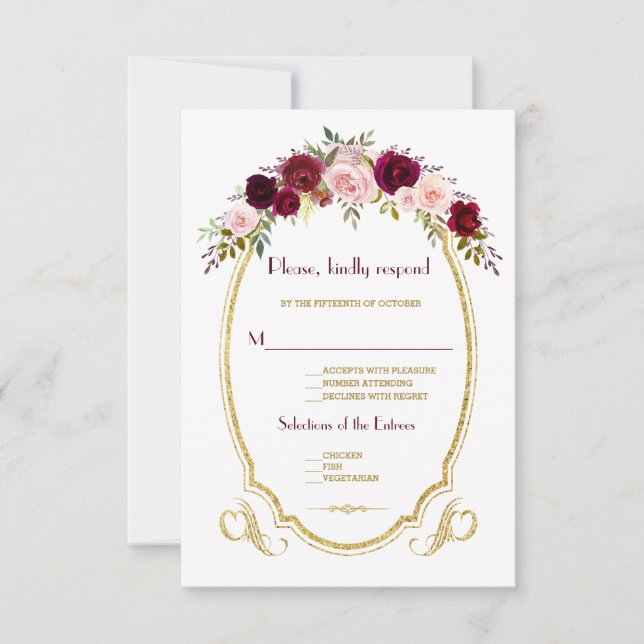 Elegant Burgundy Marsala Blommigt Fall Wedding OSA Kort (Framsida)