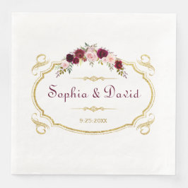 Elegant Burgundy Marsala Blommigt Fall Wedding Pappersservett