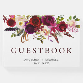 Elegant Burgundy Marsala Bohemian Blommigt Bröllop Gästböcker