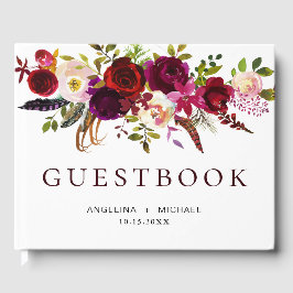 Elegant Burgundy Marsala Bohemian Blommigt Bröllop Gästböcker