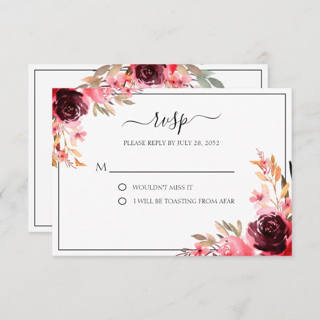 Elegant Burgundy Mauve RSVP-kort OSA Kort (Fram/baksida)