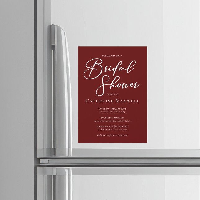 Elegant Burgundy Minimalist Bridal Shower Magnetisk Inbjudningskort (Skapare uppladdad)