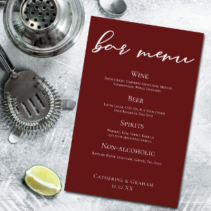 Elegant Burgundy minimalist Bröllop Pub Menu