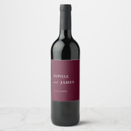 Elegant Burgundy minimalist Bröllop Vinflaska Etikett