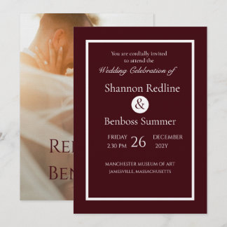 Elegant Burgundy Minimalist Wedding Inbjudningar