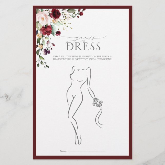 Elegant Burgundy Möhippa för  Blommigt (Framsida)