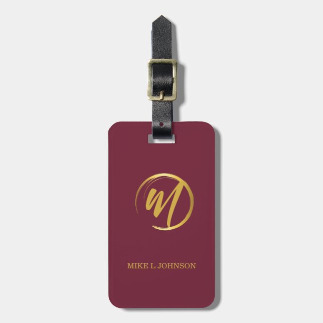 Elegant Burgundy Monogram Bagagebricka (Vertikal Framsida)