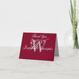 Elegant Burgundy Monogram Blank Bröllop-vikt Tack Kort