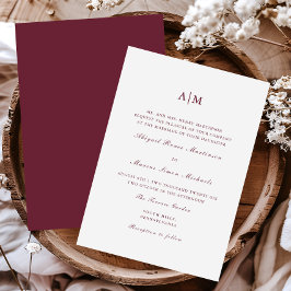 Elegant Burgundy Monogram Bröllop Inbjudningar