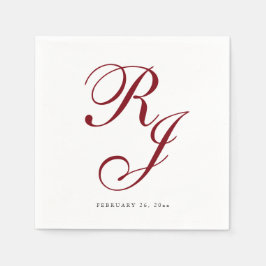 Elegant Burgundy Monogram Bröllop Napkins Pappersservett