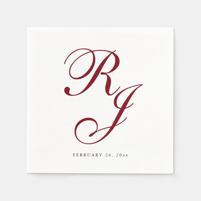 Elegant Burgundy Monogram Bröllop Napkins Pappersservett (Framsidan)
