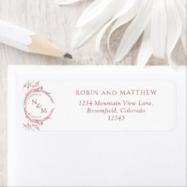 Elegant Burgundy Monogram Bröllop Returadress Etikett