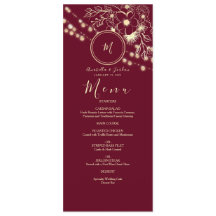 Elegant Burgundy Monogram Bröllopsmeny