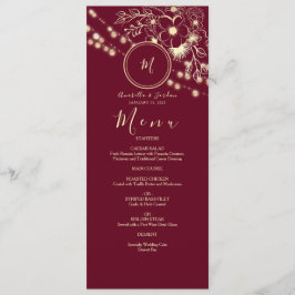 Elegant Burgundy Monogram Bröllopsmeny Meny
