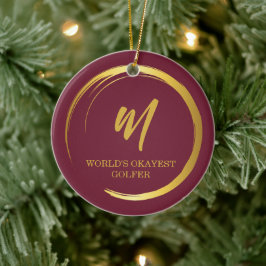 Elegant Burgundy Monogram Golf Julgransprydnad Keramik