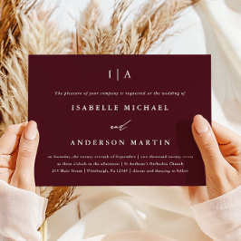 Elegant Burgundy Monogram Photo Bröllop Inbjudningar