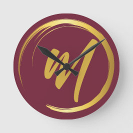 Elegant Burgundy Monogram Rund Klocka