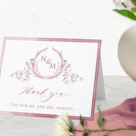 Elegant Burgundy Monogram, Watercolor Bröllop Tack Kort