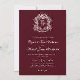 Elegant Burgundy Monogram Wedding Crest Inbjudningar