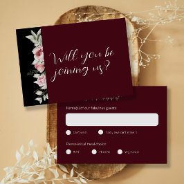 Elegant Burgundy Mörk Blommigt Bröllop OSA Kort