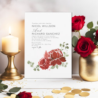 Elegant Burgundy Mörk grönt Blommigt Winter Weddin Inbjudningar