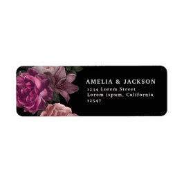 Elegant Burgundy Mörk Moody Blommigt Black Bröllop Returadress Etikett