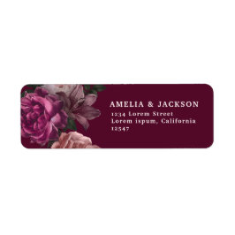 Elegant Burgundy Mörk Moody Blommigt Bröllop Returadress Etikett