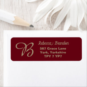 Elegant Burgundy Namn Monogram Returadress Etikett