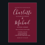 Elegant Burgundy Namnteckning skript Bröllop Inbjudningar<br><div class="desc">Elegant burgundy namnteckning bröllopsinbjudan med namnteckning stil namn,  den här snyggtens burgundi och vita bröllopsinbjudan kan vara personlig med dina bröllop-detaljer i chicens vita bokstäver. Du kan anpassa bakgrunden till ditt favorittema bröllop färg. Designad av Thisisnotme©</div>