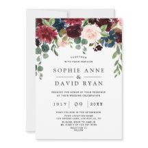 Elegant Burgundy Navy Blåa blommor Bröllop