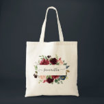 Elegant  Burgundy Navy Blommigt Personlig Tygkasse<br><div class="desc">Den här väskan har vattenfärgsfärgade blommigtar i ,  burg och marin med lush grey foliage,  parad med ett snävt finstilt typsnitt,  som kan vara personlig med ditt namn/anpassningsbar.</div>