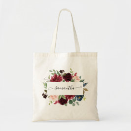 Elegant Burgundy Navy Blommigt Personlig Tygkasse