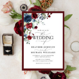 Elegant Burgundy & Navy Blommigt Watercolor Script Inbjudningar
