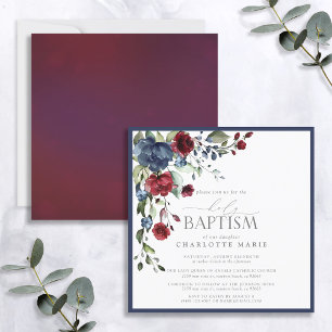 Elegant Burgundy Navy Blue Blommigt Baptism Inbjudningar