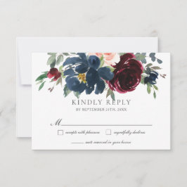 Elegant Burgundy  Navy Blue Blommigt Bröllop OSA Kort