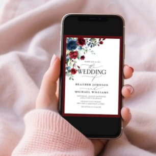 Elegant Burgundy Navy Blue Blommigt Watercolor Pho Inbjudningar