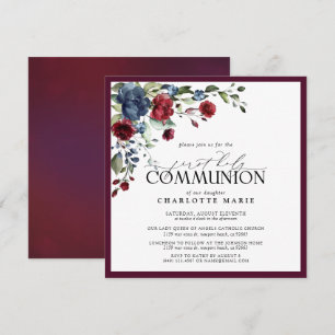 Elegant Burgundy Navy Blue First Heliga Communion Inbjudningar